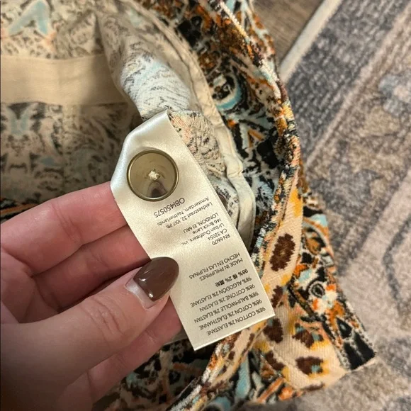 Anthropologie Boho Chic Corduroy Barrel Pants Blue Motif, Size 0 - Picture 9 of 10